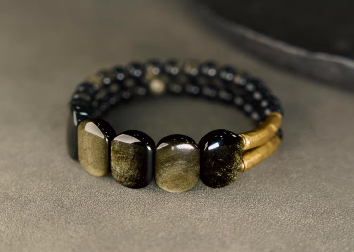 Black Obsidian Cat's Eye Double-Layer Bracelet