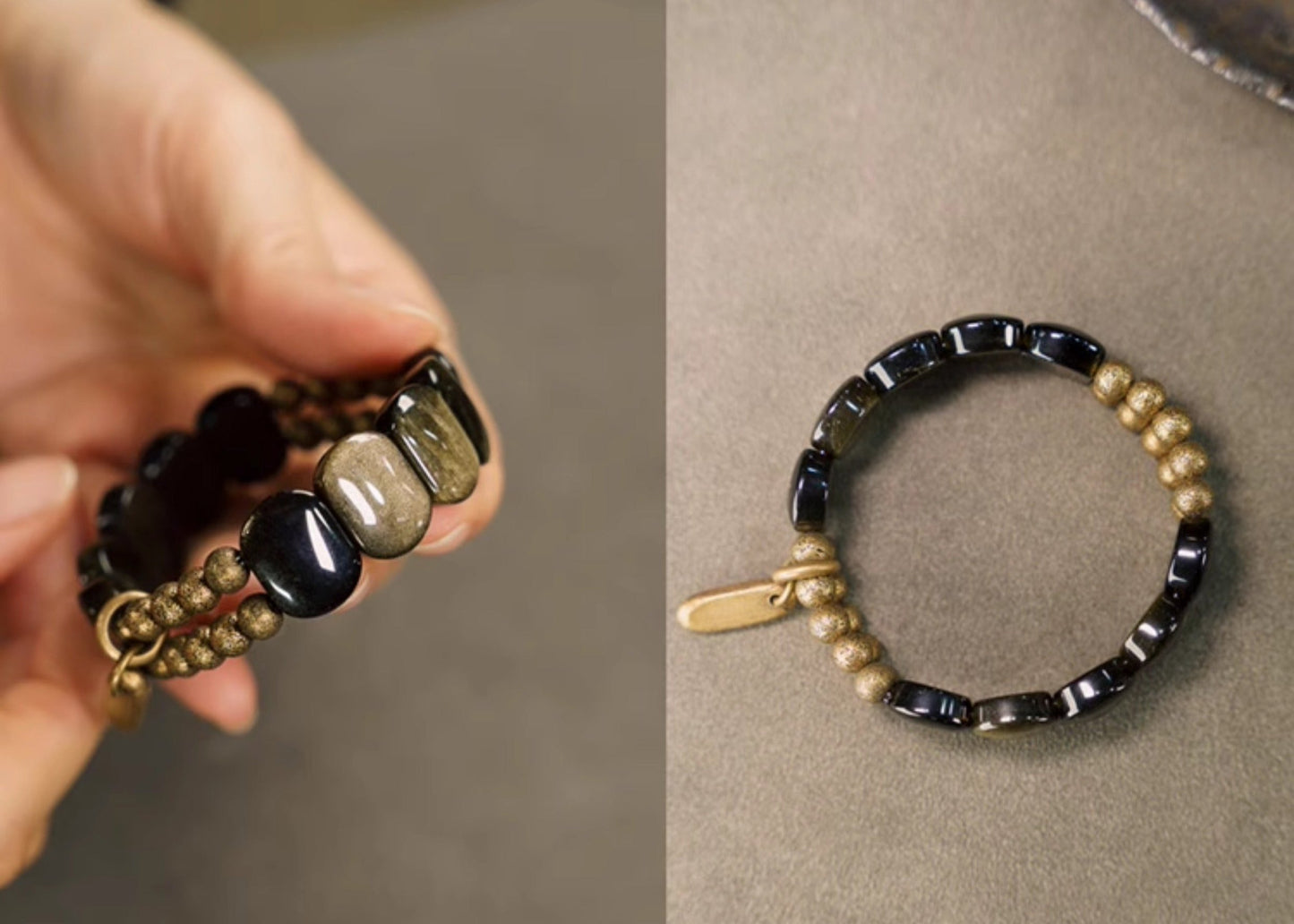 Black Obsidian Cat's Eye Double-Layer Bracelet