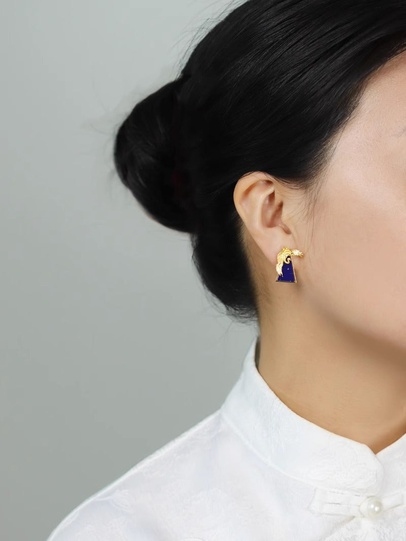 Enchanting Crane & Scenic Landscape Earrings