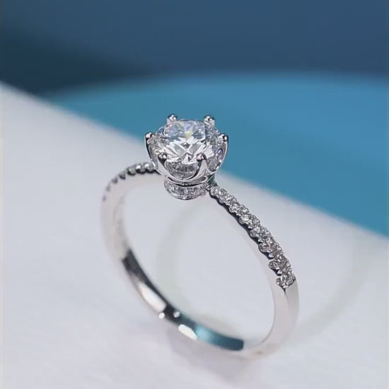 18K Solid White Gold 1 CT Lab Grown Diamond Proposal Ring Customizing SOLITAIRE Round Diamond Wedding Ring