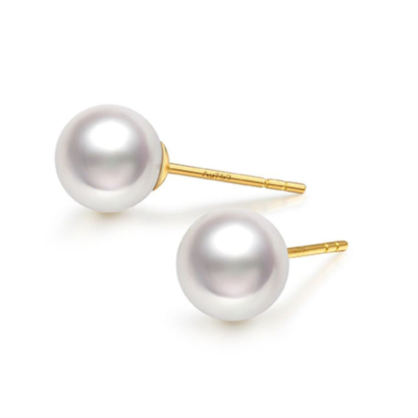 Akoya Cultured Pearl Stud Earrings in 18K Yellow Gold ( Blue)