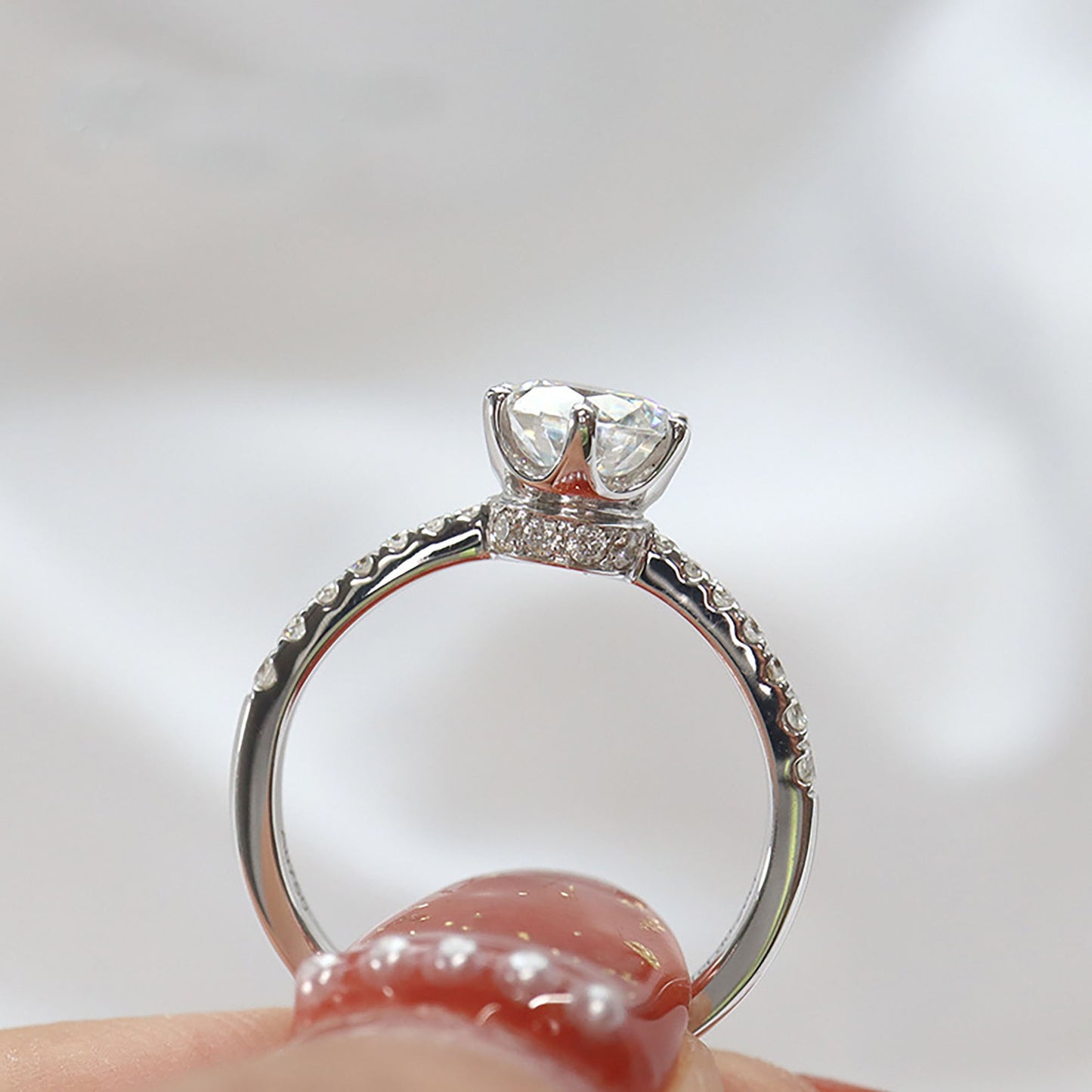 18K Solid White Gold 1 CT Lab Grown Diamond Proposal Ring Customizing SOLITAIRE Round Diamond Wedding Ring