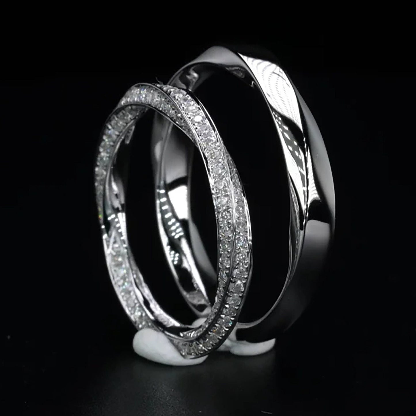 Timeless Twists couple Custom Lab-Grown Diamond Rings in 18K White Gold Engagement Wedding Moment with Our Custom-Designed